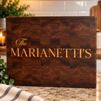 End Grain Walnut Cutting Board with Maple Family Name Inlay